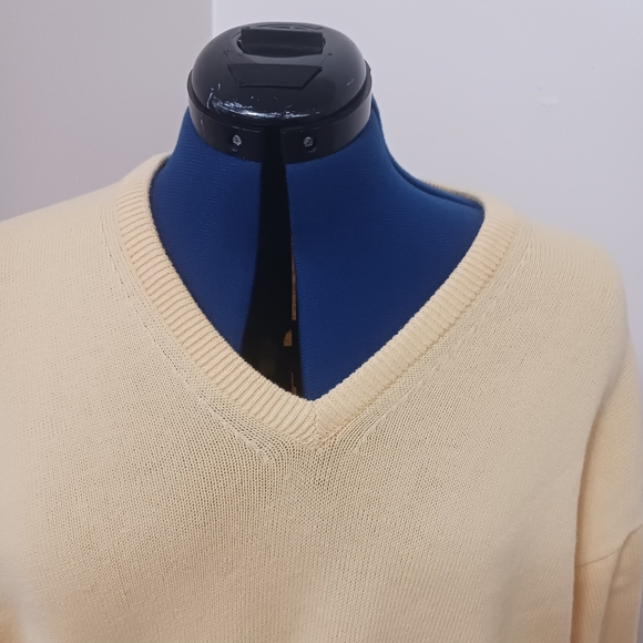100% Cotton Sweater Pullover V Neck By Jo's A. Banks Yellow Mens XL Preppy - Picture 1 of 12